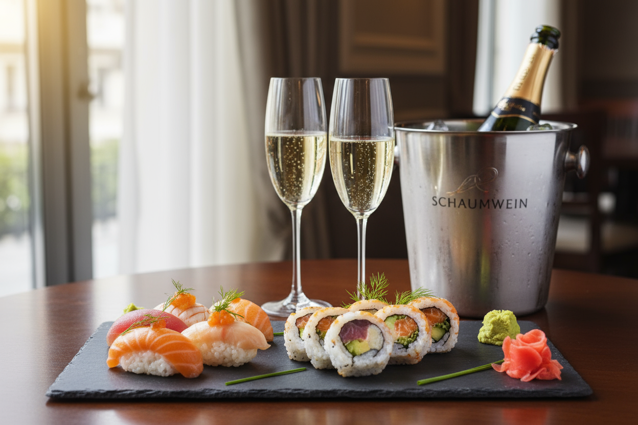sushi und schaumwein